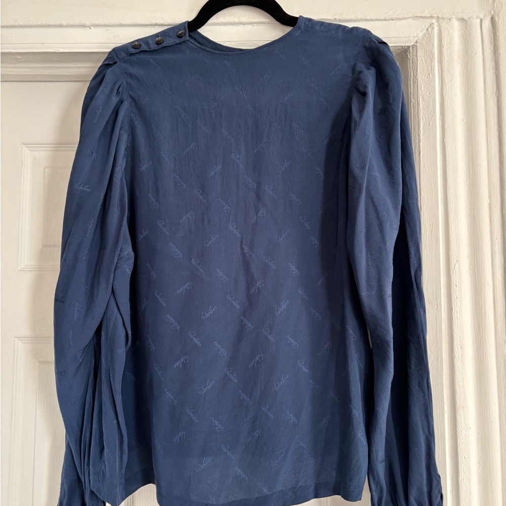 Vintage Blue Long Sleeve Blouse with Shoulder Buttons